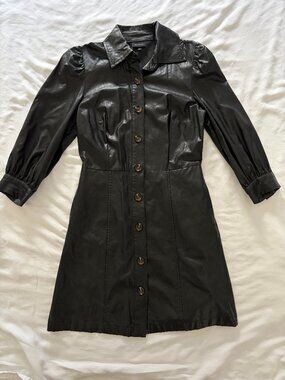 NWOT Who What Wear Black Leather Long Sleeve Mini Dress Size XS